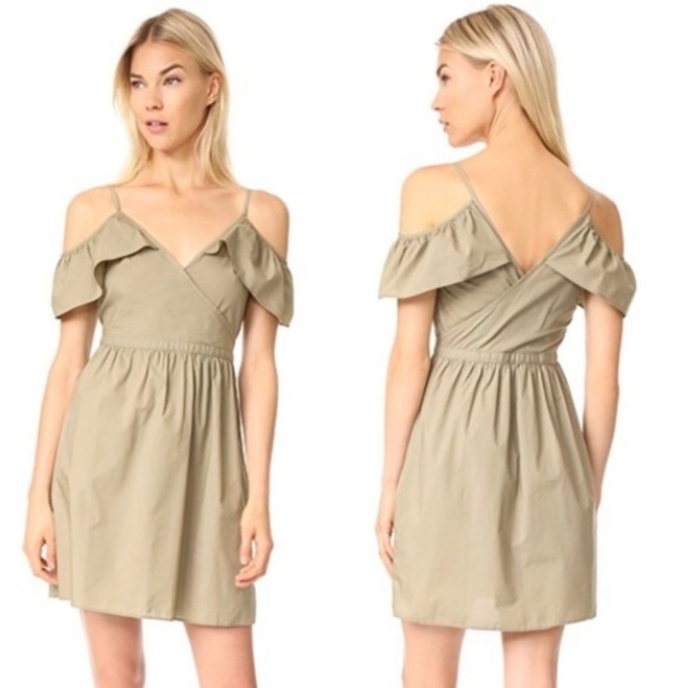 Madewell Khaki Cold Shoulder Ruffle Dress